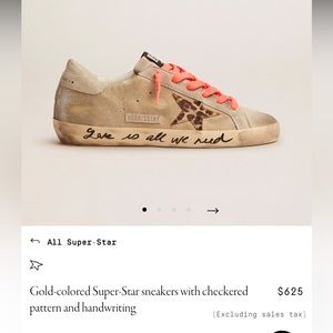 Golden Goose gold-colored Super-Stars with checkered pattern and handwriting